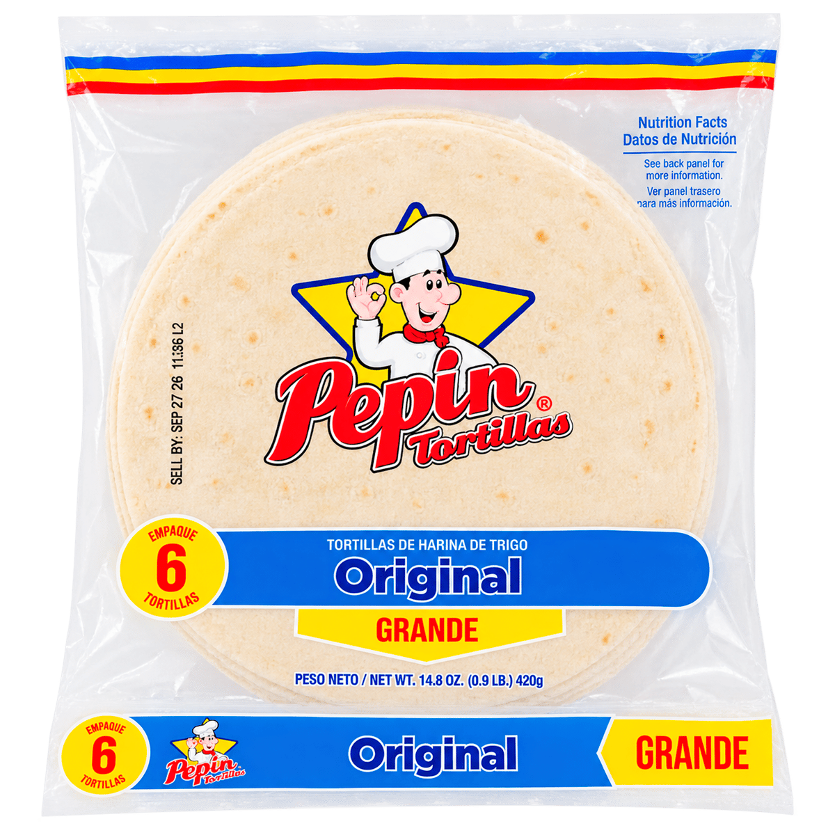 Tortillas de Harina de Trigo Original Grande Pepín 6 Unidades 420 g
