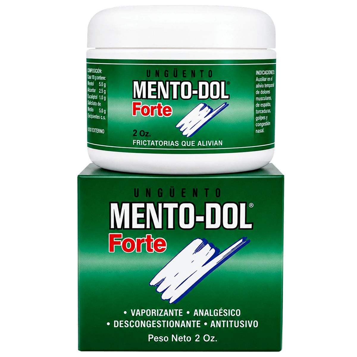 Ungüento Analgésico Mento-Dol Forte para Dolores Musculares y Congestión 2 oz
