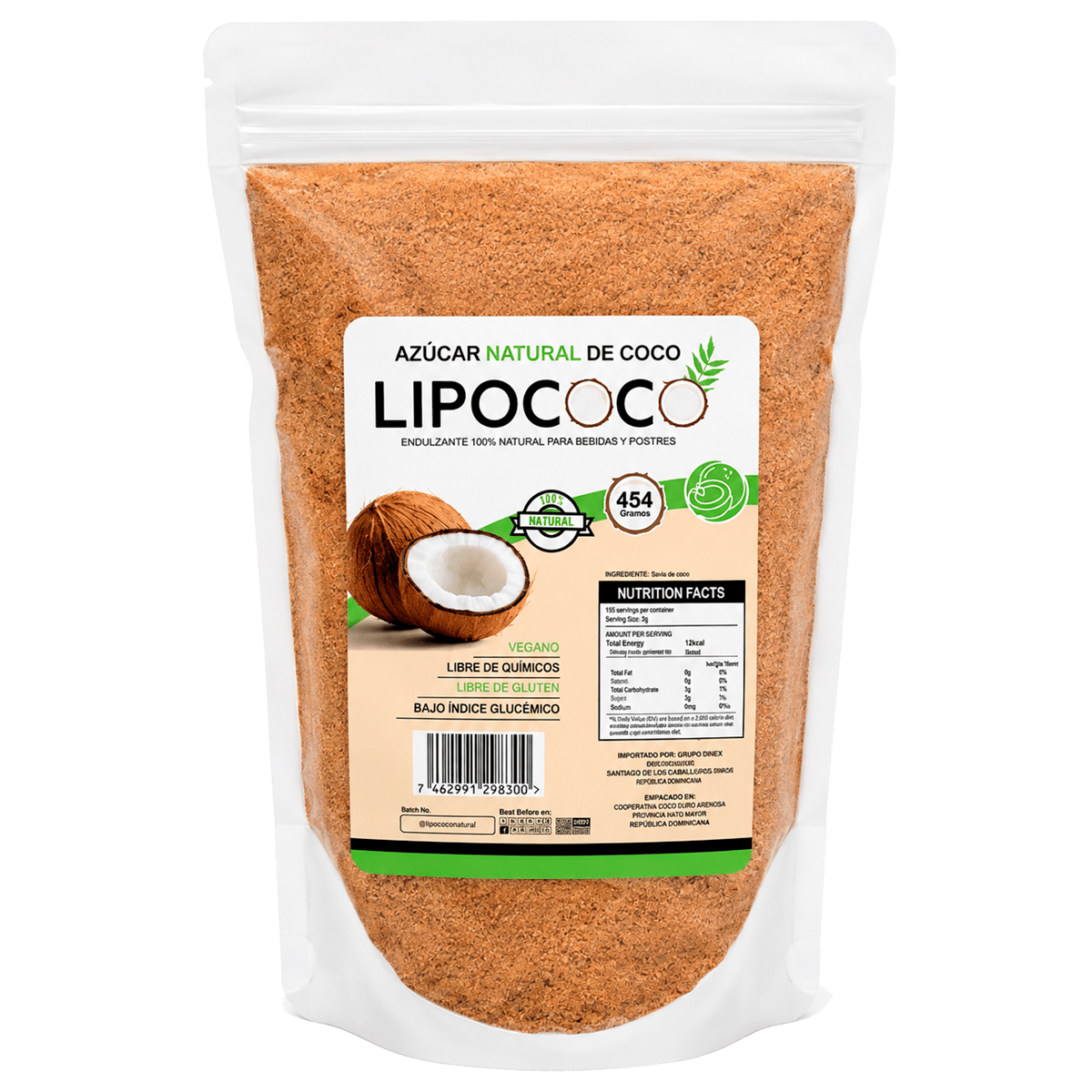Azúcar Natural de Coco Lipococo 454 g
