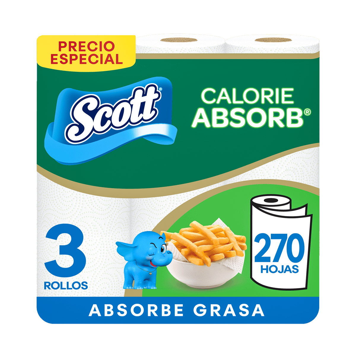 Toalla de Papel Scott Calorie Absorb 3 Rollos 90H