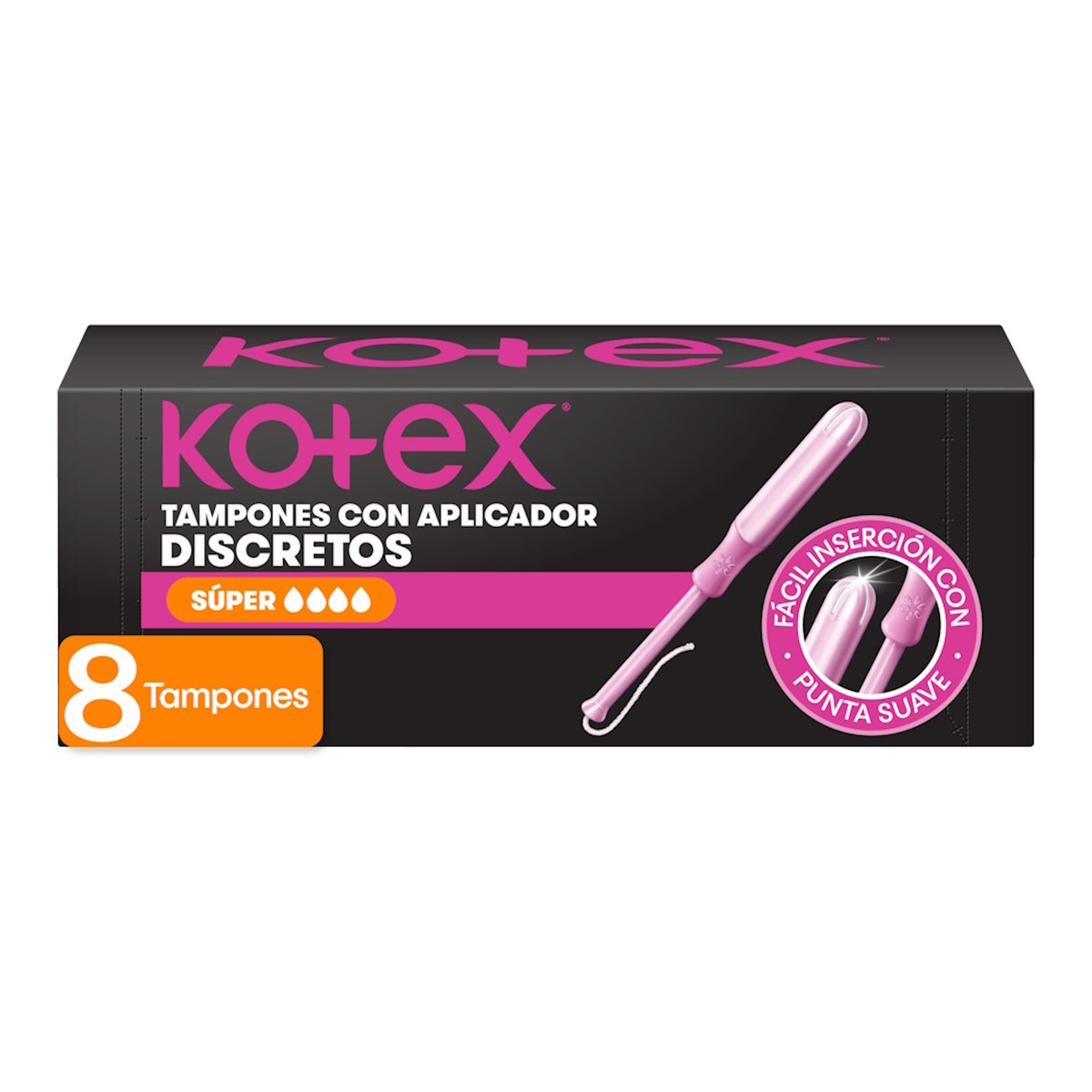 Tampones Kotex Súper con Aplicador 8 Unidades