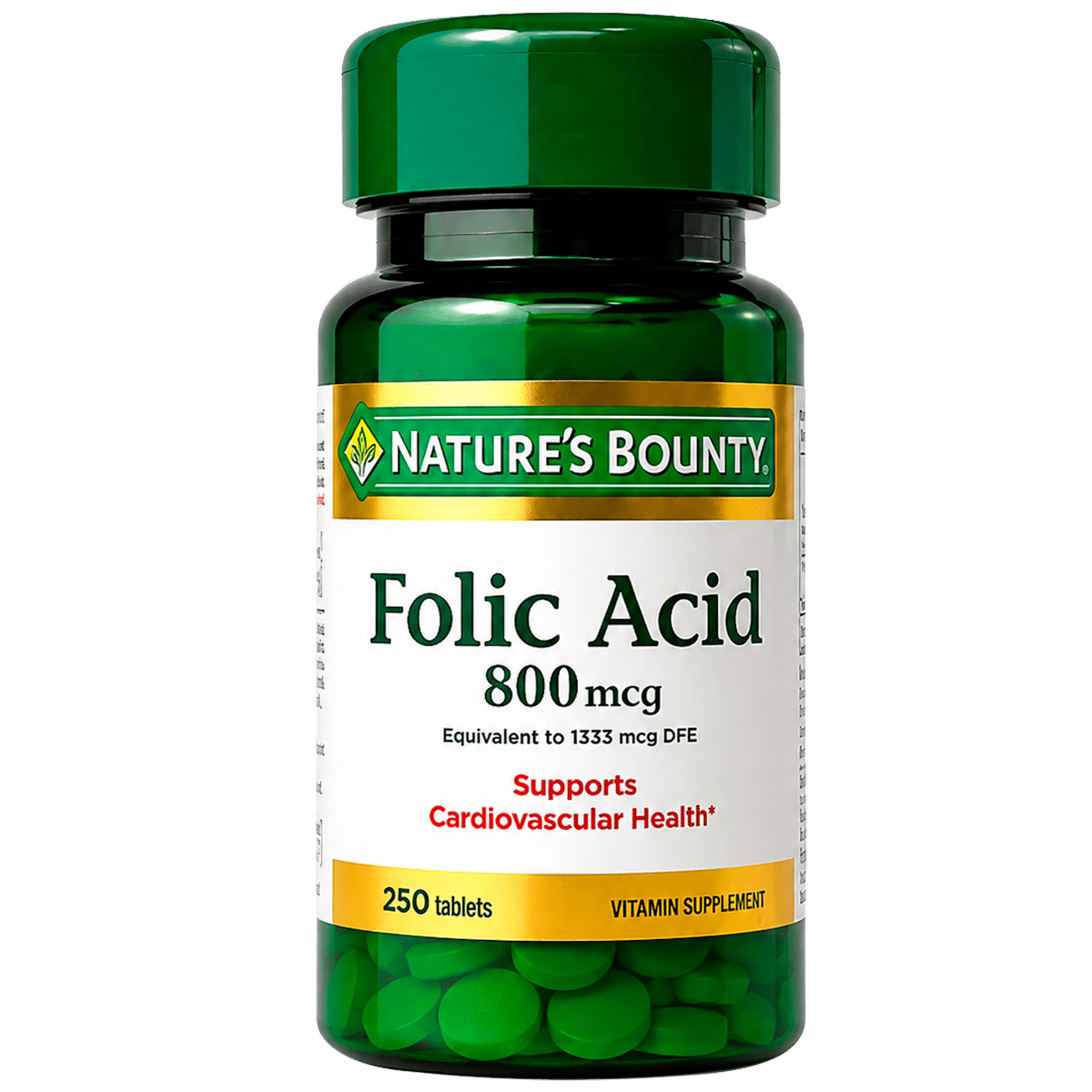 Ácido Fólico 800 mcg Nature's Bounty 250 Tabletas