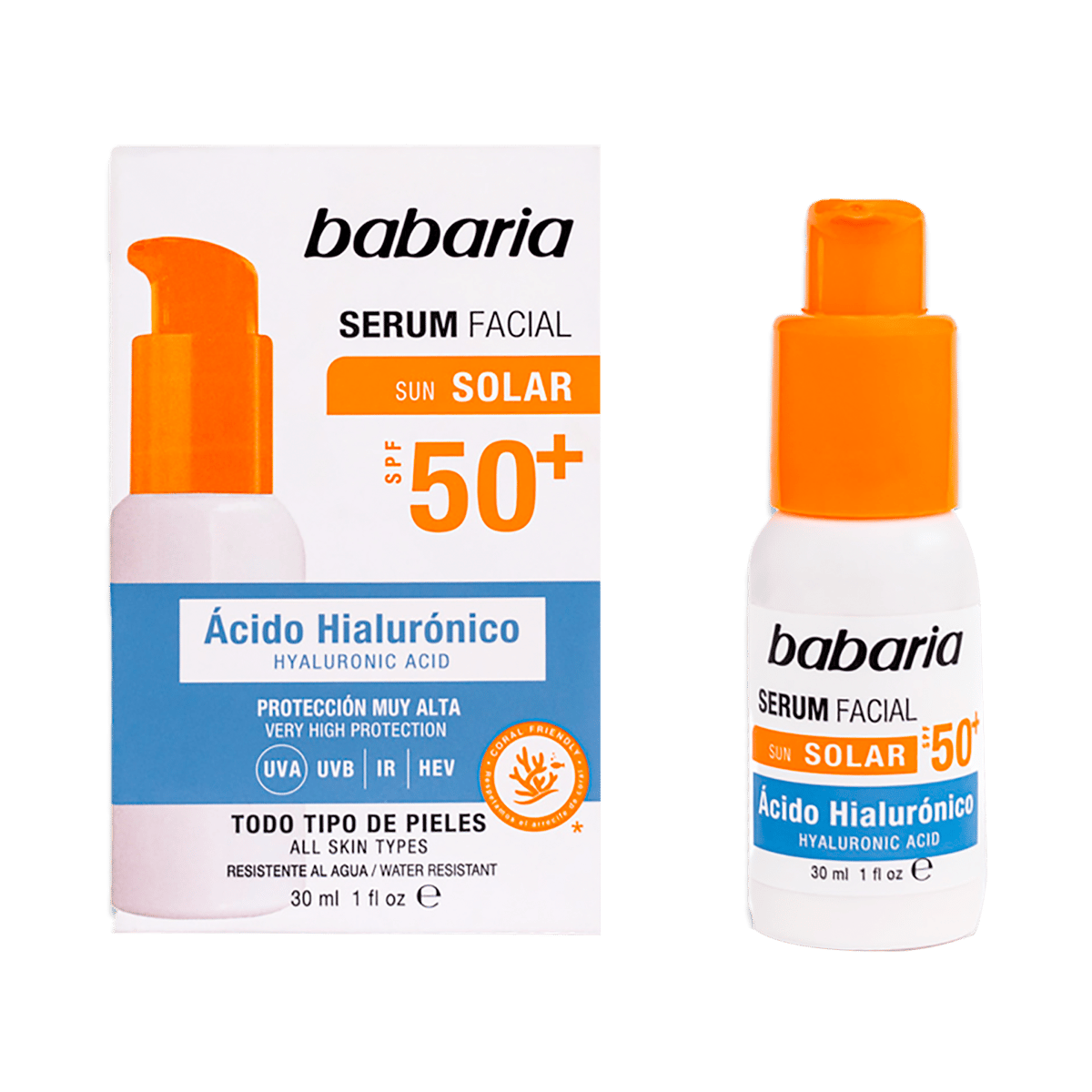 Serum Facial Con Proteccion Solar Y Ácido Hialurónico SPF 50+ babaria 1 oz 