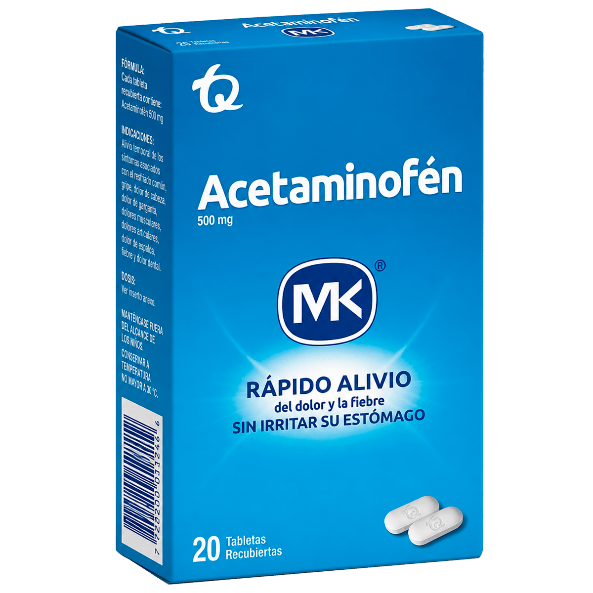 Acetaminofén MK 20 Tabletas Recubiertas 