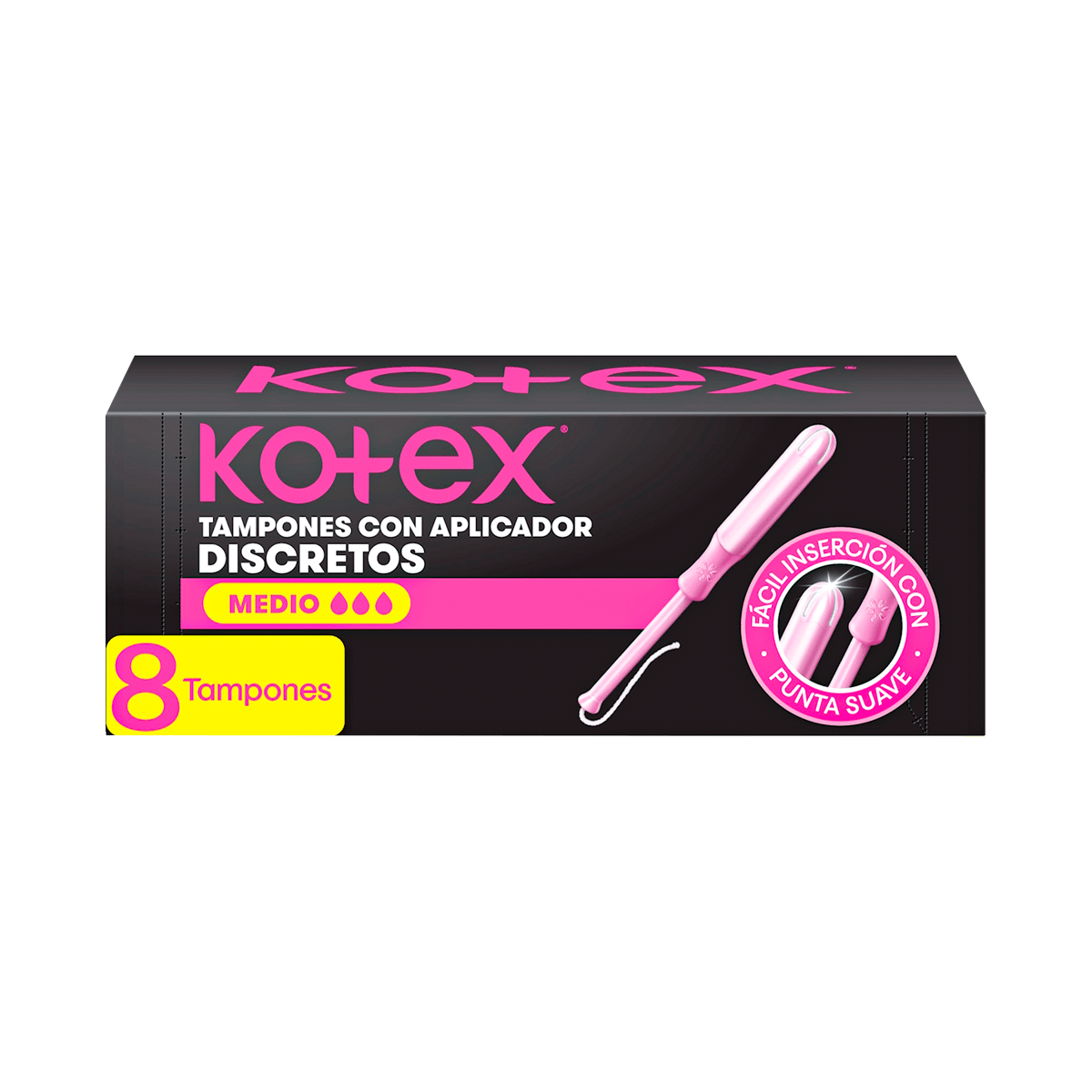 Tampones Kotex Discretos con Aplicador Flujo Medio 8 Unidades