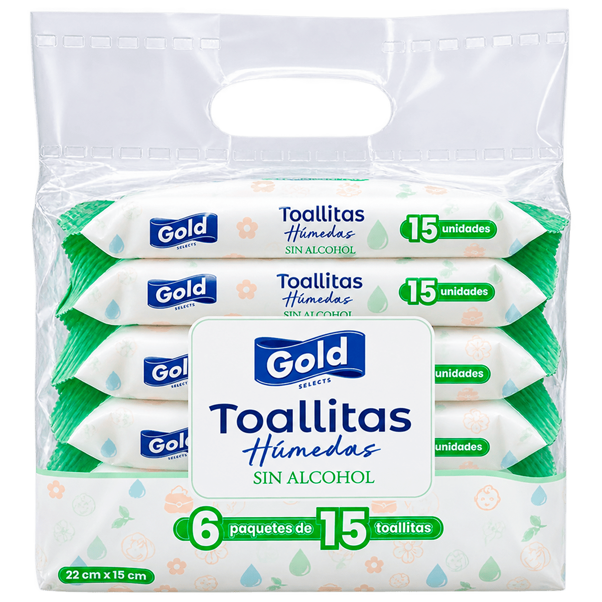 Toallitas Húmedas Sin Alcohol Gold 6 Pack de 15 Unidades 