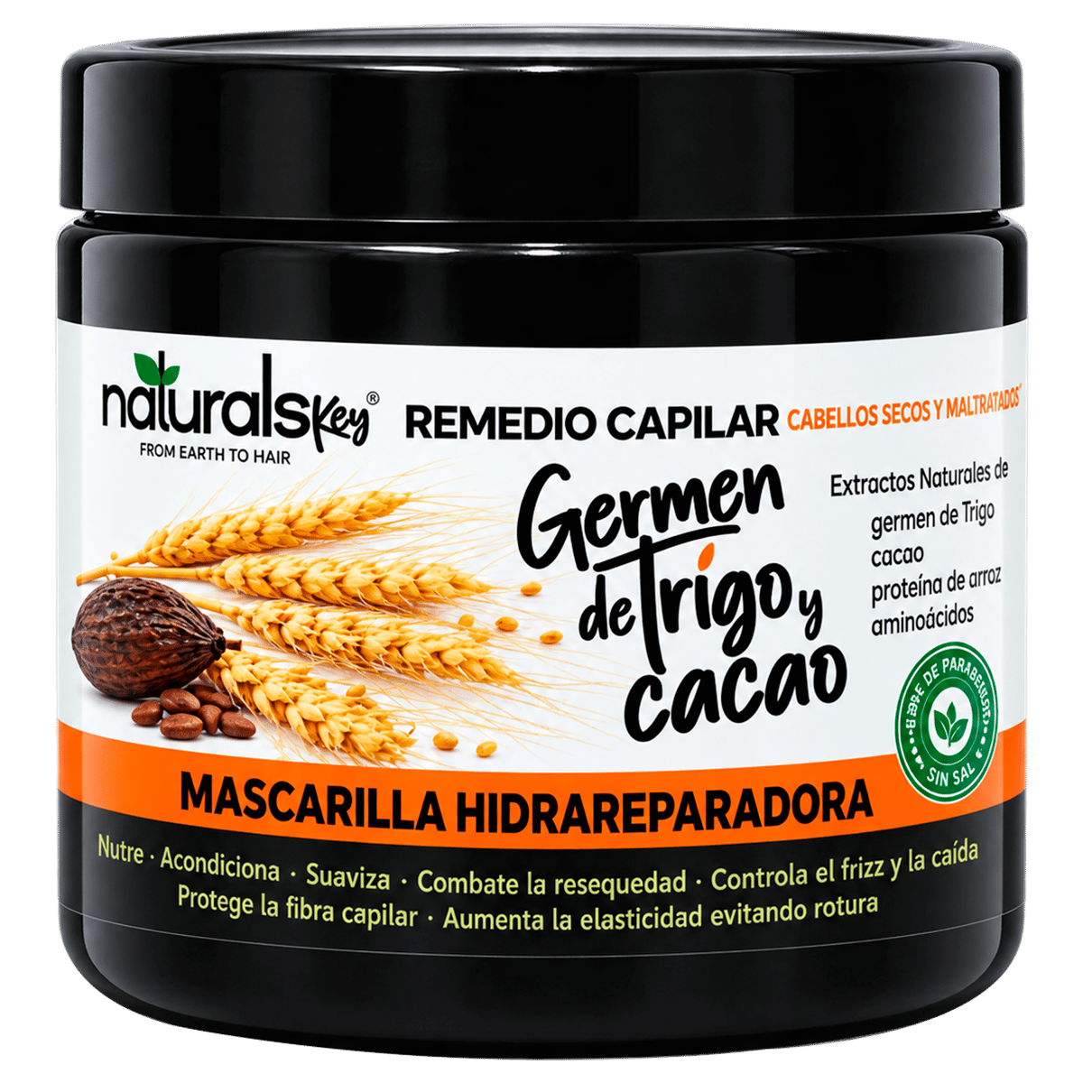 Mascarilla Capilar Naturals Key Germen de Trigo y Cacao Hidrarreparadora