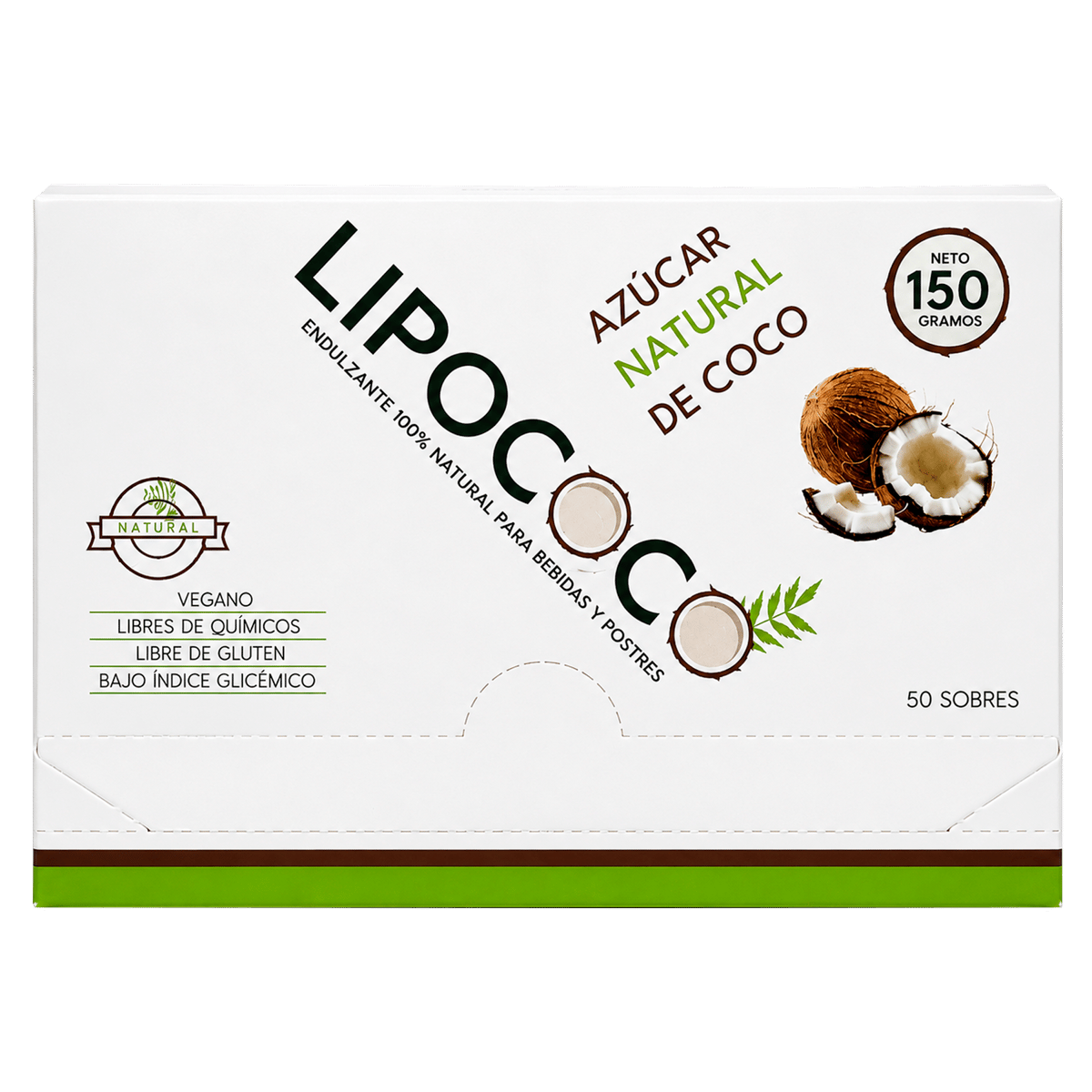 Endulzante Orgánico Lipococo Azúcar de Coco Caja de 50 Sobres de 3 g