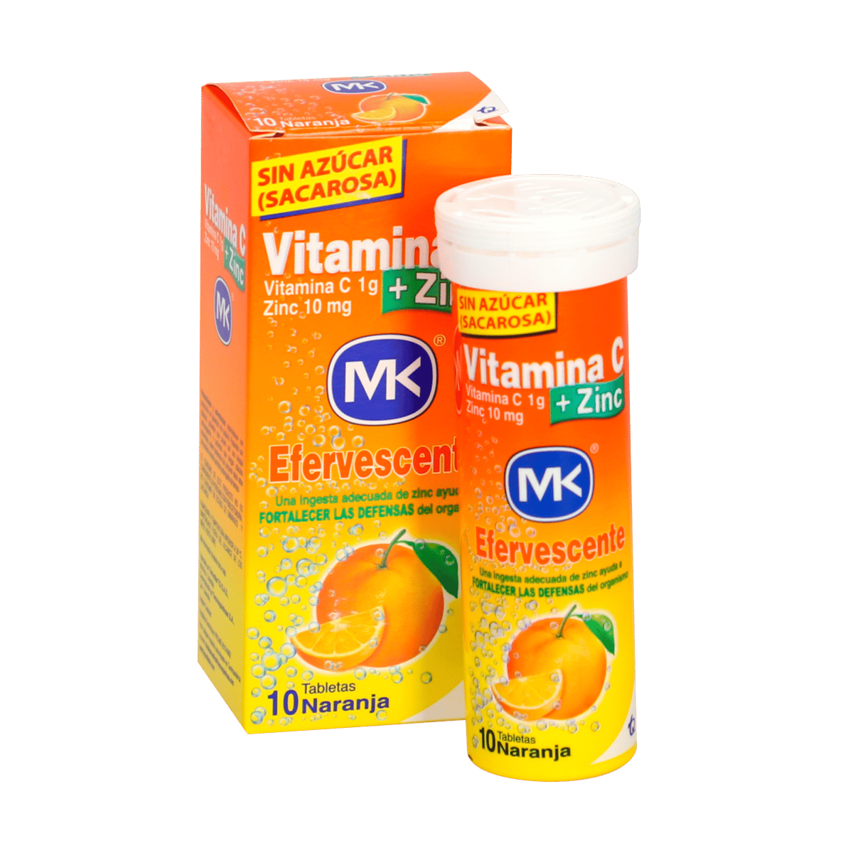 Vitamina C + Zinc MK Efervescente Sabor Naranja 10 Tabletas
