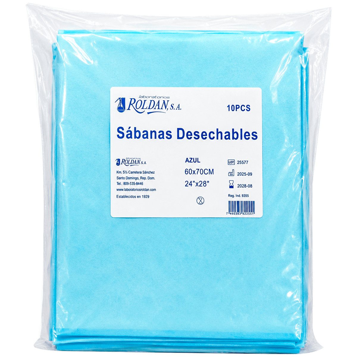 Sábanas Desechables Roldan Azul 60 x 70 cm – 10 Unidades