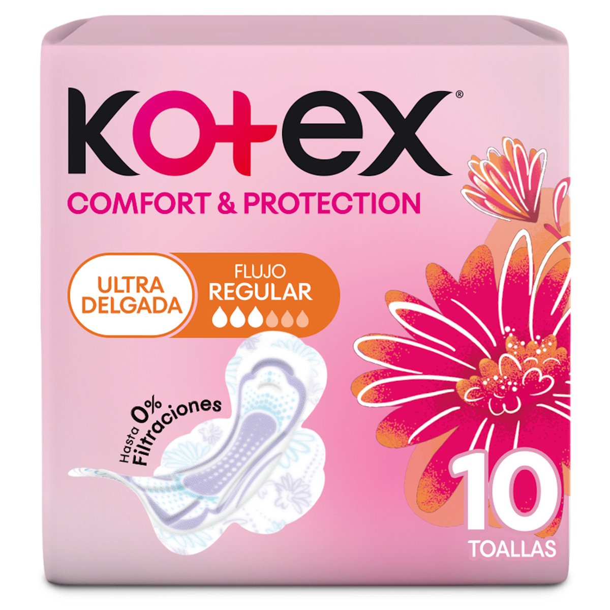 Toallas Sanitarias Kotex Comfort & Protección Ultra Delgadas Flujo Regular 10 Unidades
