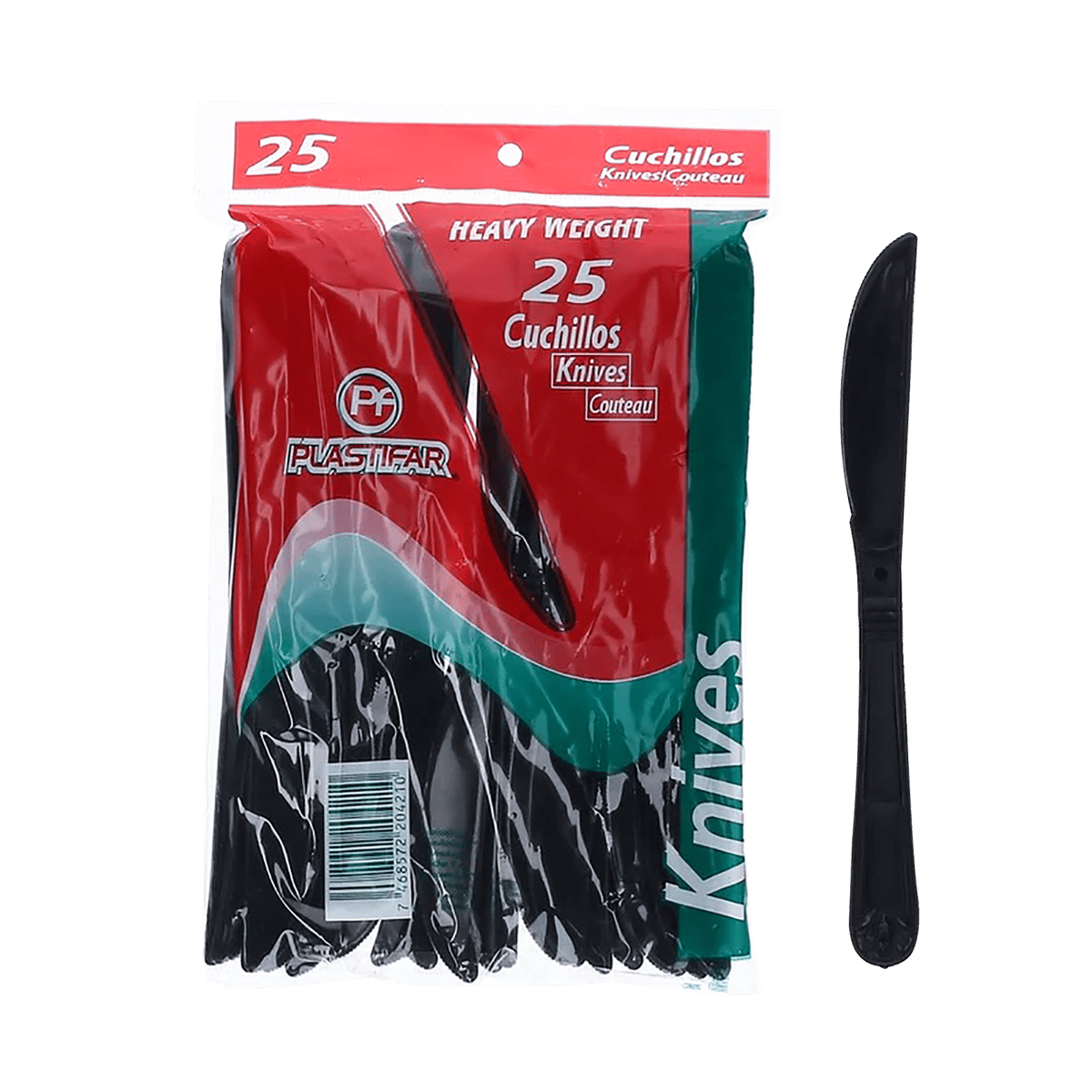 Cuchillos Plásticos Heavy Weight Negros 25 Unidades 