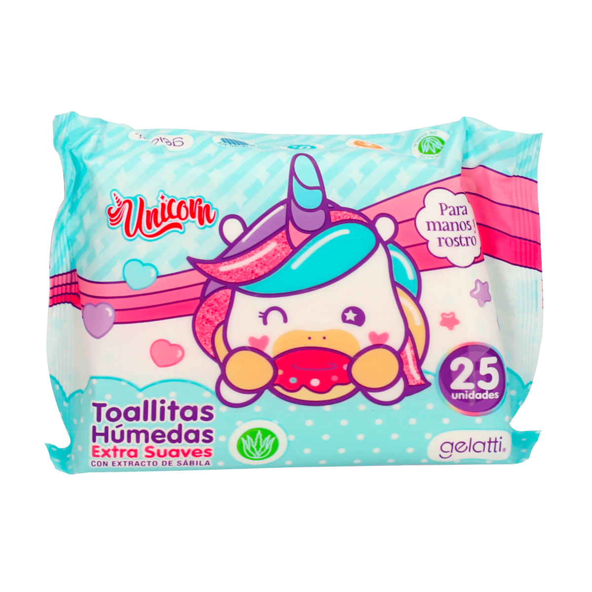 Toallitas Húmedas Unicornio Extra Suaves Con Extracto de Sábila 25 Und