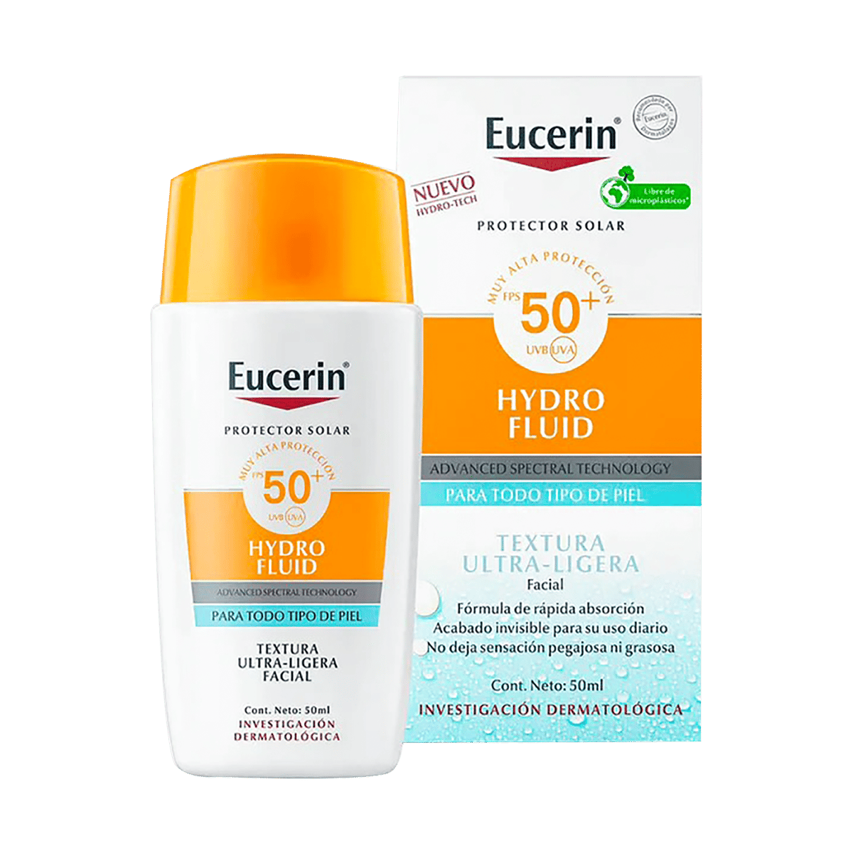 Protector Solar Facial Eucerin Sun Fluid Hydro SPF 50+ Para Todo Tipo De Piel 50 ml