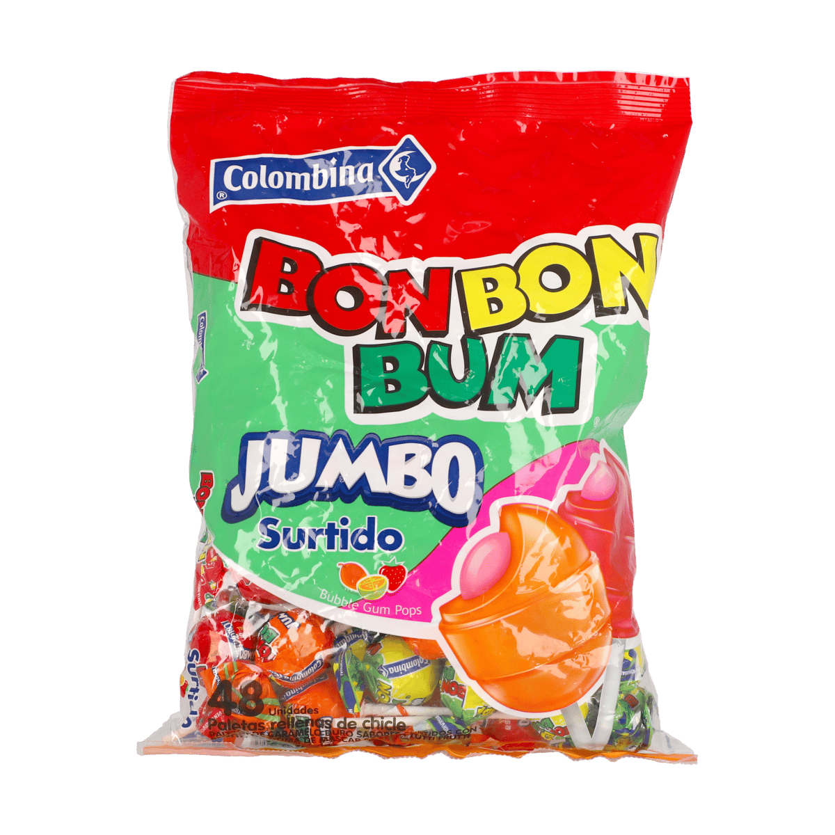 Paletas Surtidas Rellenas de Chicle 48 Uds 20 g