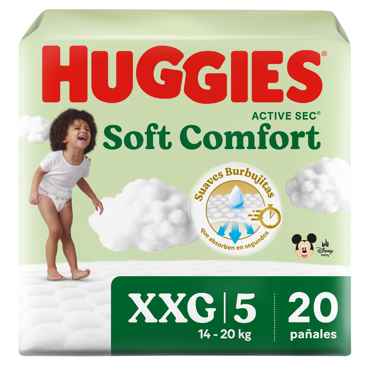 Pañales Huggies Active Sec Soft Comfort Talla XXG/5 de 14 a 20 kg 20 Unidades