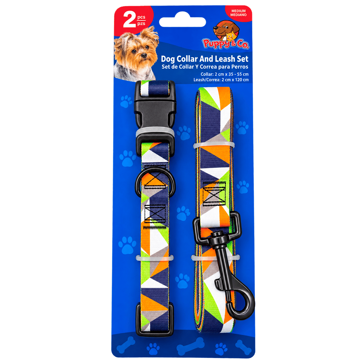 Set de Collar y Correa para Perro Puppy & Co. Diseño Geométrico Talla Mediana (2 Piezas)