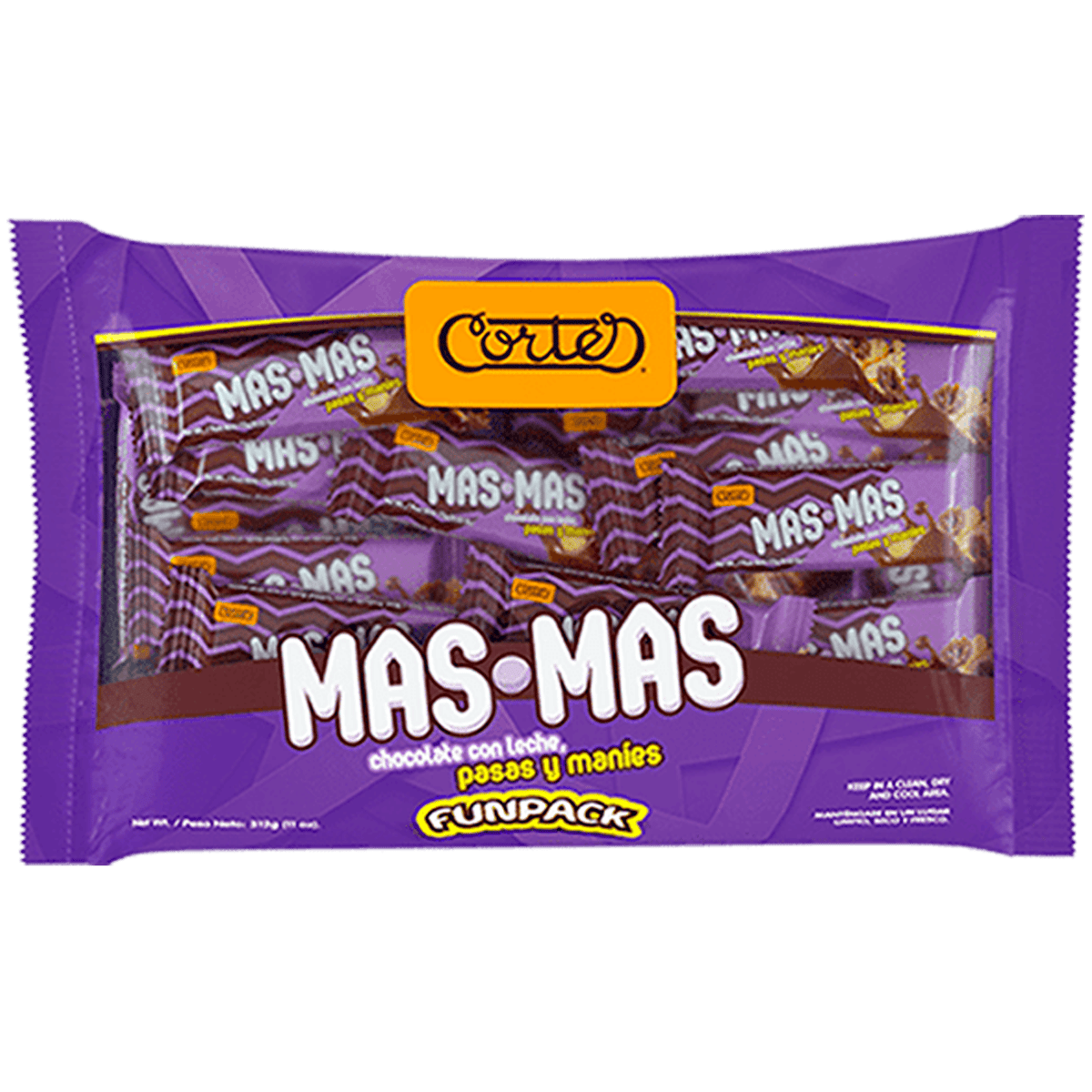 Chocolates Cortes Mas-Mas Leche, Pasas y Maníes FunPack 24 Unds