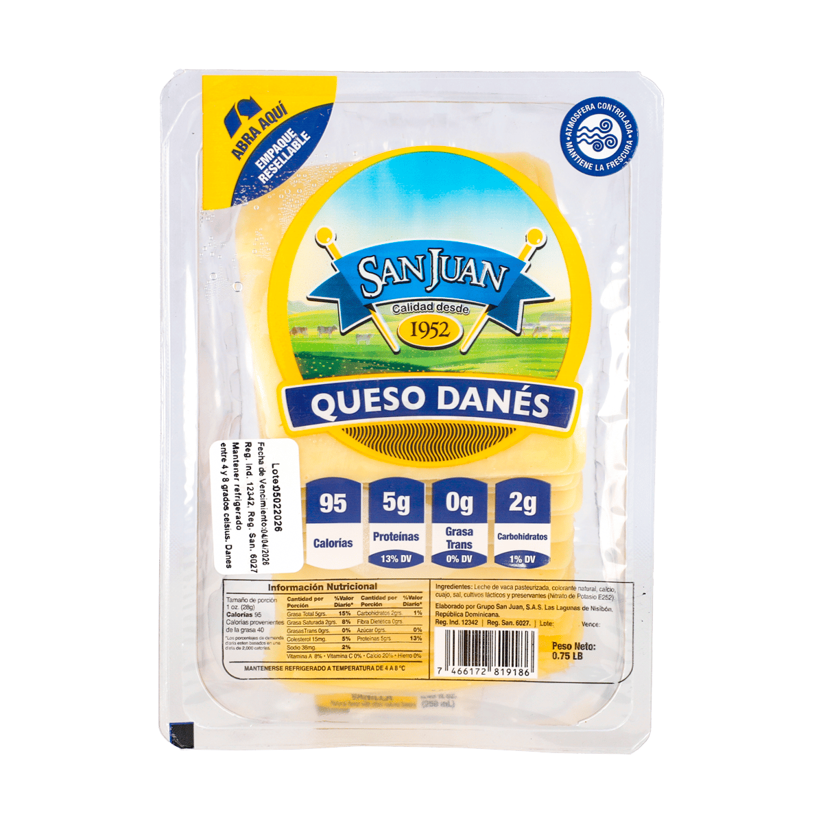 Queso Danés Rebanado San Juan 0.75 LB